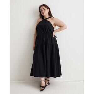 Madewell Plus Poplin Halter Tiered Midi Dress Womens Size 28W